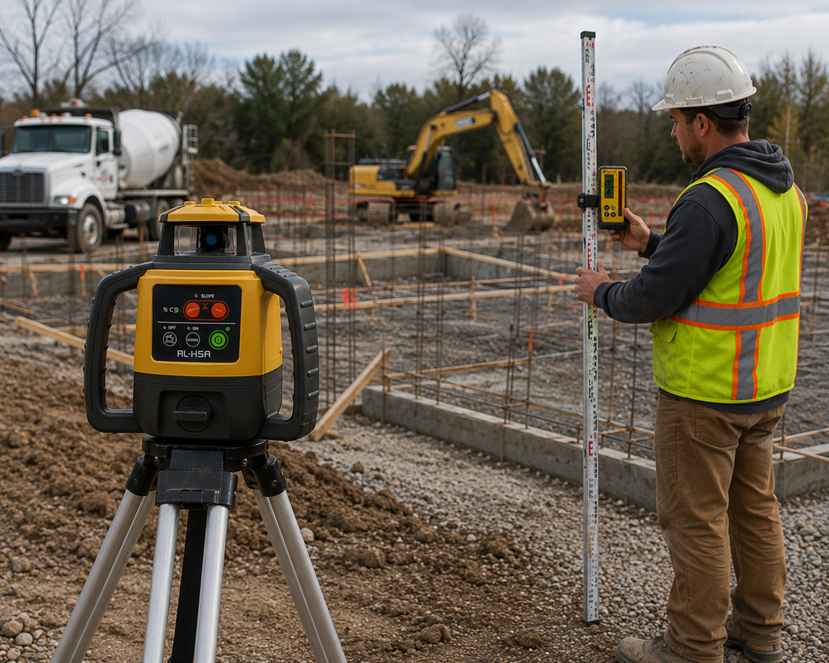 Laser equipment set up on a groundworks site